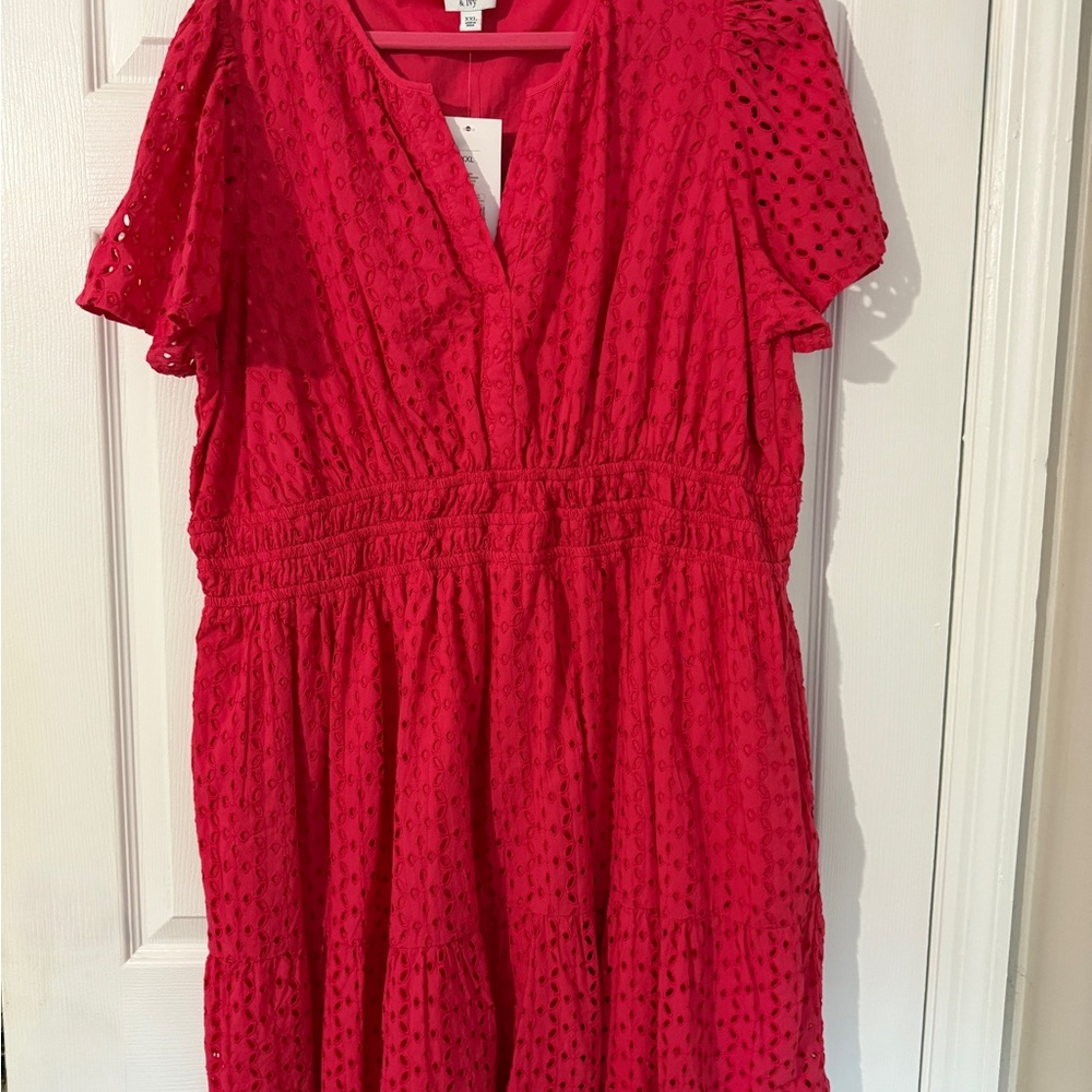 Vibrant Red Eyelet Dress
